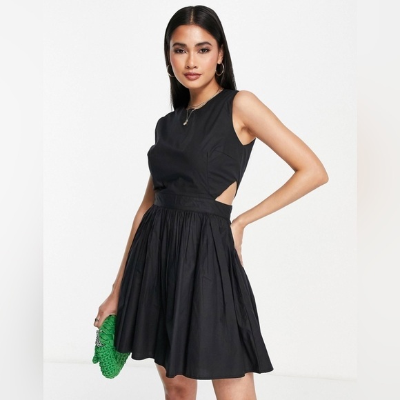 New French Connection Adelade Organic Poplin Cut Out Mini Dress Black - Picture 4 of 16